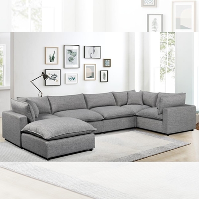 Modulares Sofa mit Federmischung Sitzkissen und Kissen, dunkelgraue Leinen
