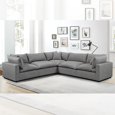 Modulares Sofa mit Federmischung Sitzkissen und Kissen, dunkelgraue Leinen