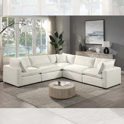 Moduläres Sofa mit Federmischung, Sitzkissen und Kissen, beige Bettwäsche
