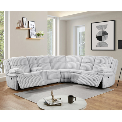 Power Recliner Ecksofa mit 2 Power Recliner Sitzplätzen und Lagerraum, aus grauem Corduroy