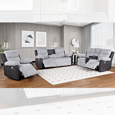 Liegestell-Sofa-Set mit Dropdown-Tisch und Lagerraum, Grau & Dunkelgrau Stoff