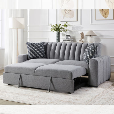 Queen Size Schlafsofa, bequemes Ausziehbett mit verstellbarer Rückenlehne, Futon-Schlafsofa, grauer Stoff