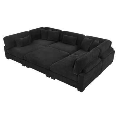 Modulares Ecksofa, schwarzer Cordstoff