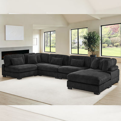 Modulares Ecksofa, schwarzer Cordstoff