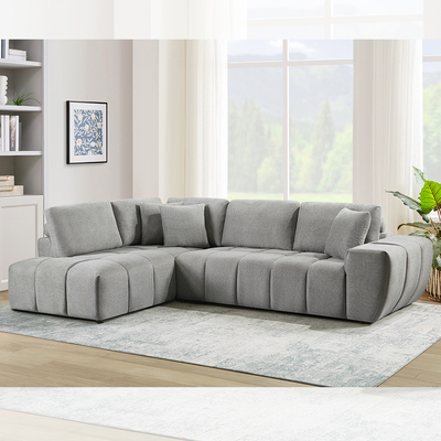 Ecksofa mit 3 Kissen, cremefarbener Stoff