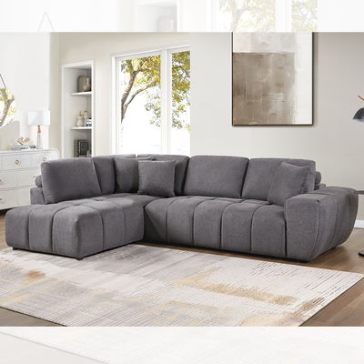 L-förmiges Sofa mit 3 Kissen, dunkelgraue Stoffe