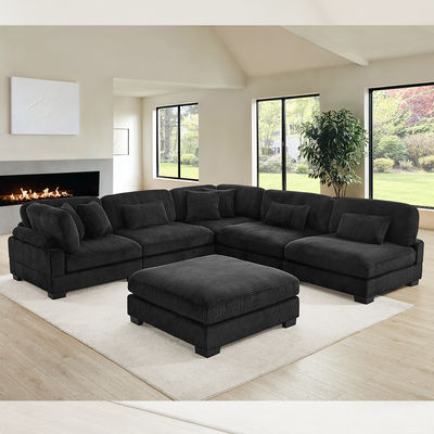 Modulares Ecksofa, schwarzer Cordstoff