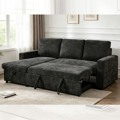 L-förmiges, umkehrbares Schlafsofa mit ausziehbarem Bett und Lagerraum, aus Holzkohle