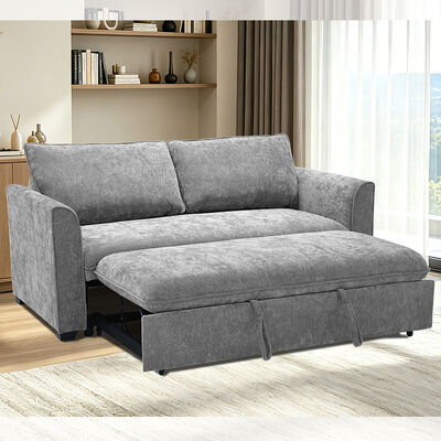 Queen Size Schlafsofa, bequemes Ausziehbett mit verstellbarer Rückenlehne, Futon-Schlafsofa, grauer Stoff
