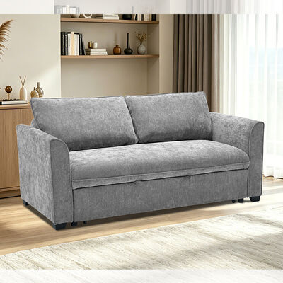 Queen Size Schlafsofa, bequemes Ausziehbett mit verstellbarer Rückenlehne, Futon-Schlafsofa, grauer Stoff