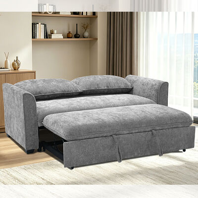 Queen Size Schlafsofa, bequemes Ausziehbett mit verstellbarer Rückenlehne, Futon-Schlafsofa, grauer Stoff