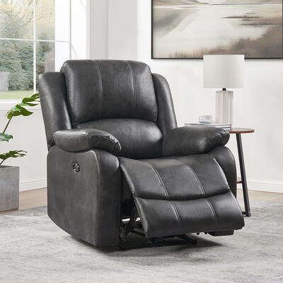 Power Recliner Chair, Gray Faux Leatherette