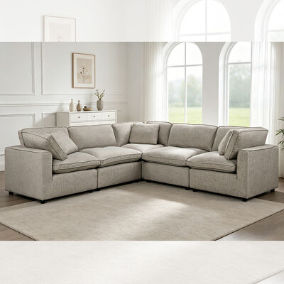 Moduläres Sofa mit Federmischung, Sitzkissen und -kissen, aus grauem Stoff