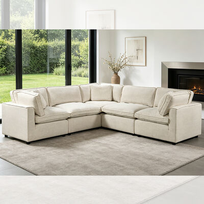 Moduläres Sofa mit Federmischung, Sitzkissen und Kissen, beige Stoff
