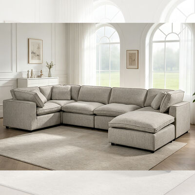 Moduläres Sofa mit Federmischung, Sitzkissen und -kissen, aus grauem Stoff