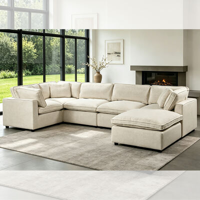 Moduläres Sofa mit Federmischung, Sitzkissen und Kissen, beige Stoff