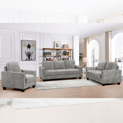 3 Stücker Sofaset, aus grauem Stoff