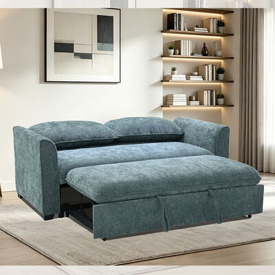 Queen-Size-Schlafsofa, bequemes Ausziehbett mit verstellbarer Rückenlehne, Futon-Schlafsofa, blaugrüner Stoff