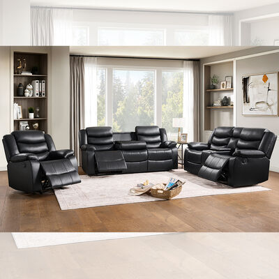 Liegestuhl mit Tisch und Lagerraum, schwarzes Leder