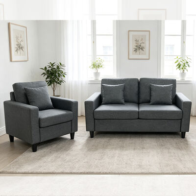 3 Stücker Sofaset mit Kissen, dunkelgrauer Stoff