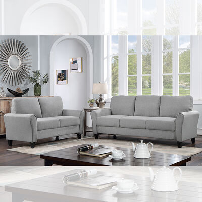 3 Stücker Sofaset, aus rauchig grauem Stoff
