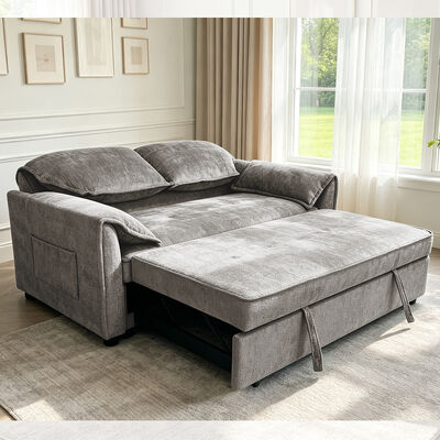 Futon-Sofa-Bett, Wanderschlaf-Sofa-Bett, komfortables Ausziehbett mit verstellbarer Rückenlehne, graues Gewebe