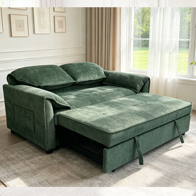 Futon Sofa Bed, Convertible Sleeper Sofa Bed, Comfortable Pull-Out Bed with Adjustable Backrest, Green Fabric
