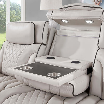 Power-Sofa-Set mit elektrischer Rückenlehne, elektrischer Kopfstütze, ausklappbarem Tisch, Lautsprecher, Staufach und LED-Beleuchtung, Massagefunktion, beige Kunstleder
