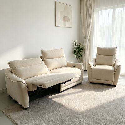 Sofa-Satz mit Null-Schwerkraft- und Wandhalter, Hochdensitäts-Schaum, beige Stoff