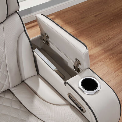 Power-Sofa-Set mit elektrischer Rückenlehne, elektrischer Kopfstütze, ausklappbarem Tisch, Lautsprecher, Staufach und LED-Beleuchtung, Massagefunktion, beige Kunstleder