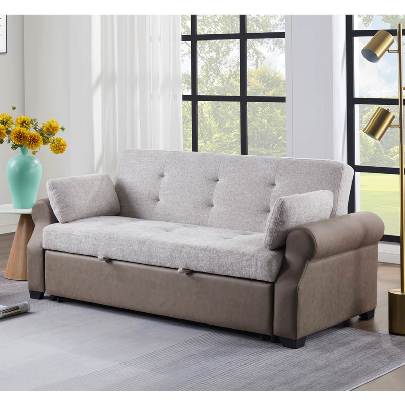 Queen-Size Wanderschlafsofa-Bett, komfortables ausziehbares Bett mit verstellbarer Rückenlehne, Futon-Sofa-Bett, Grau und dunkelbraun