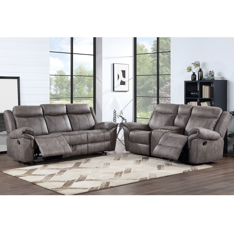 Liegestell-Sofa-Set mit Dropdown-Tisch und Schublade und Lagerraum, hellgrau Stoff-ähnliches Vinyl