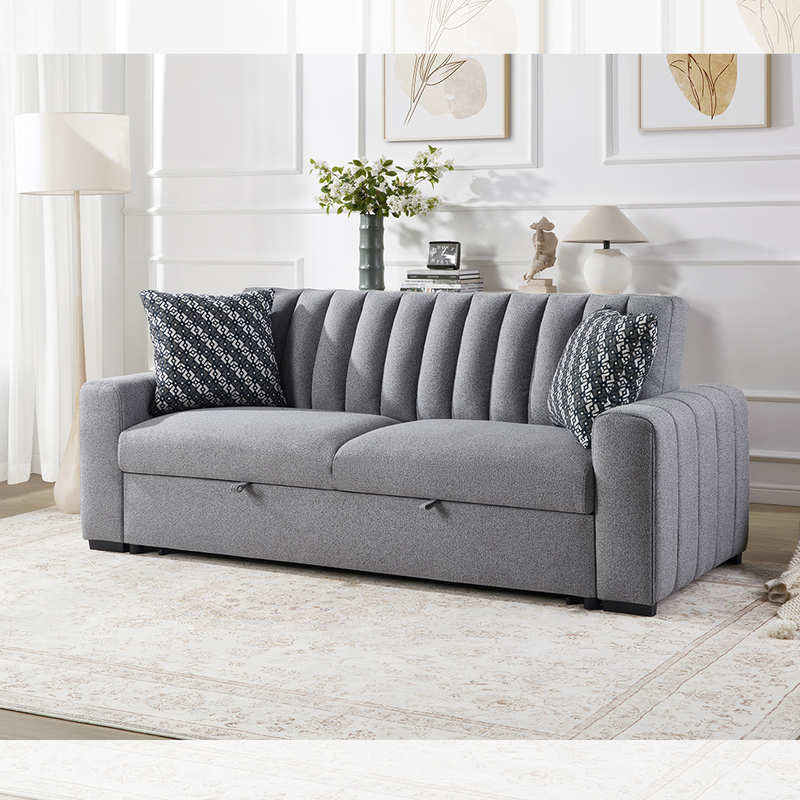 Queen Size Schlafsofa, bequemes Ausziehbett mit verstellbarer Rückenlehne, Futon-Schlafsofa, grauer Stoff