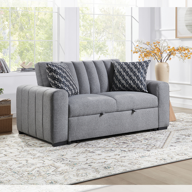 Ausziehbares Schlafsofa in voller Größe, bequemes Ausziehbett mit verstellbarer Rückenlehne, Futon-Schlafsofa, grauer Stoff