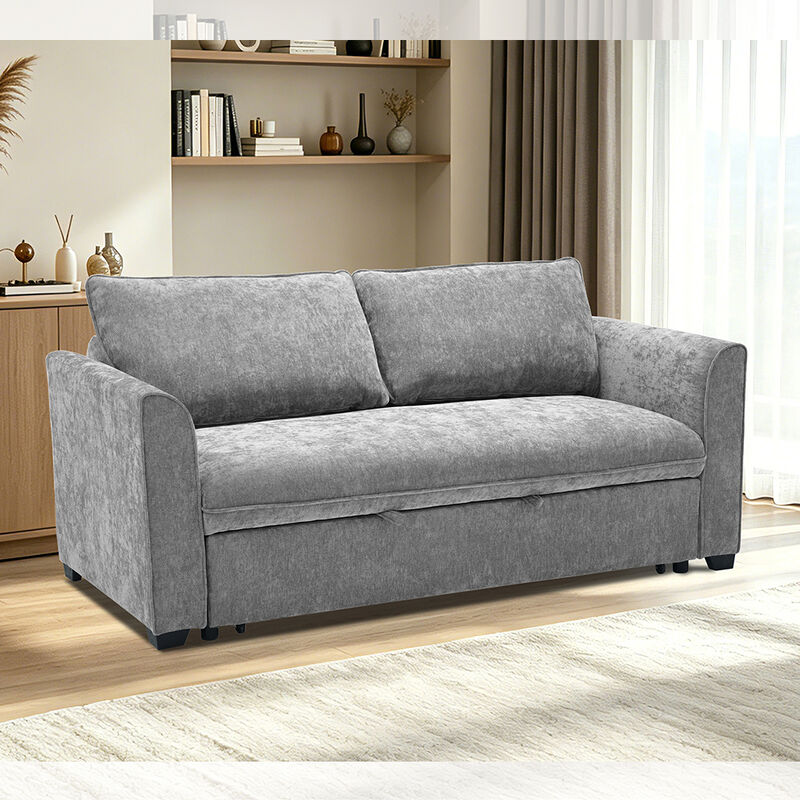 Queen Size Schlafsofa, bequemes Ausziehbett mit verstellbarer Rückenlehne, Futon-Schlafsofa, grauer Stoff