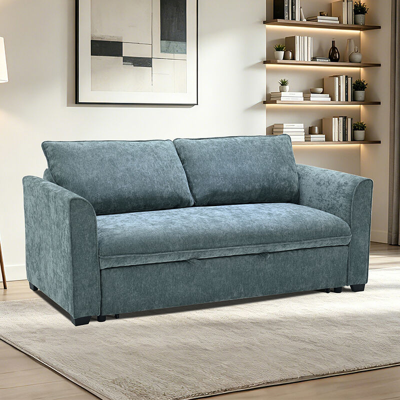 Queen-Size-Schlafsofa, bequemes Ausziehbett mit verstellbarer Rückenlehne, Futon-Schlafsofa, blaugrüner Stoff