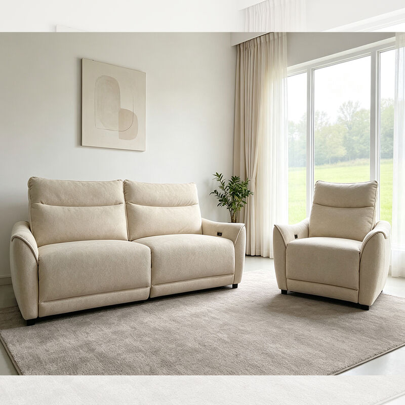 Sofa-Satz mit Null-Schwerkraft- und Wandhalter, Hochdensitäts-Schaum, beige Stoff